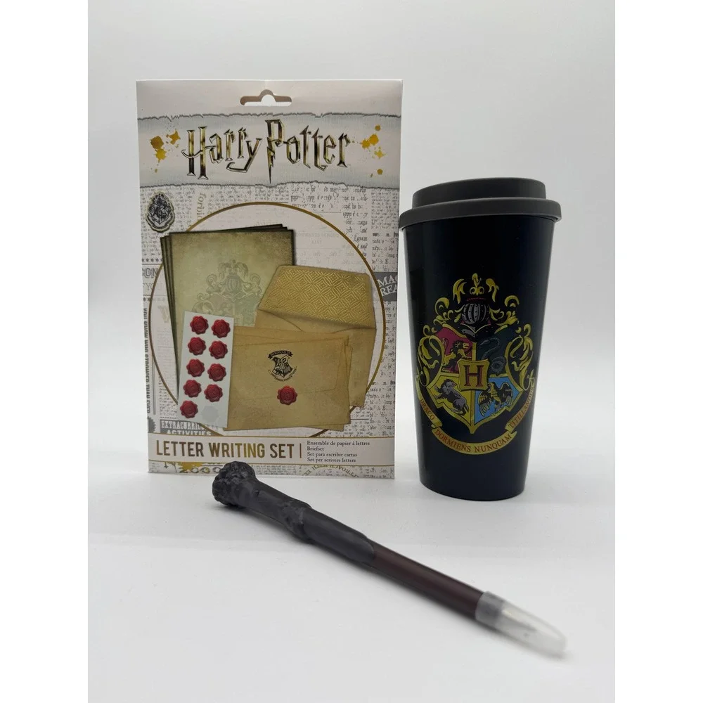 Harry Potter Travel Mug and Letter Writing Stationery Set with Wand Pen Paladone
